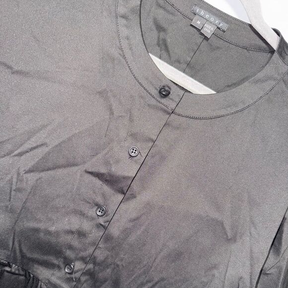 Theory Black Peplum Style 3/4 Sleeve Button Down peasant Top Size Medium EUC - Picture 3 of 8